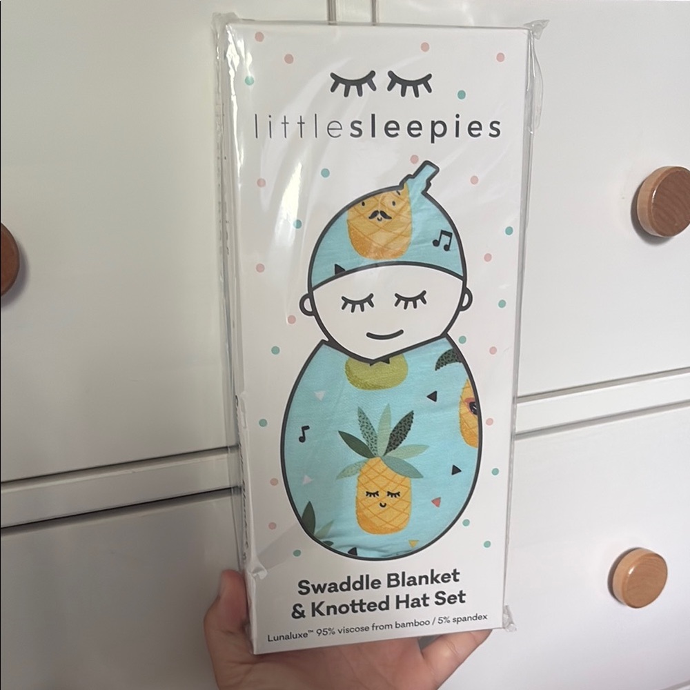 Little Sleepies Pineapple Swaddle and Hat Set